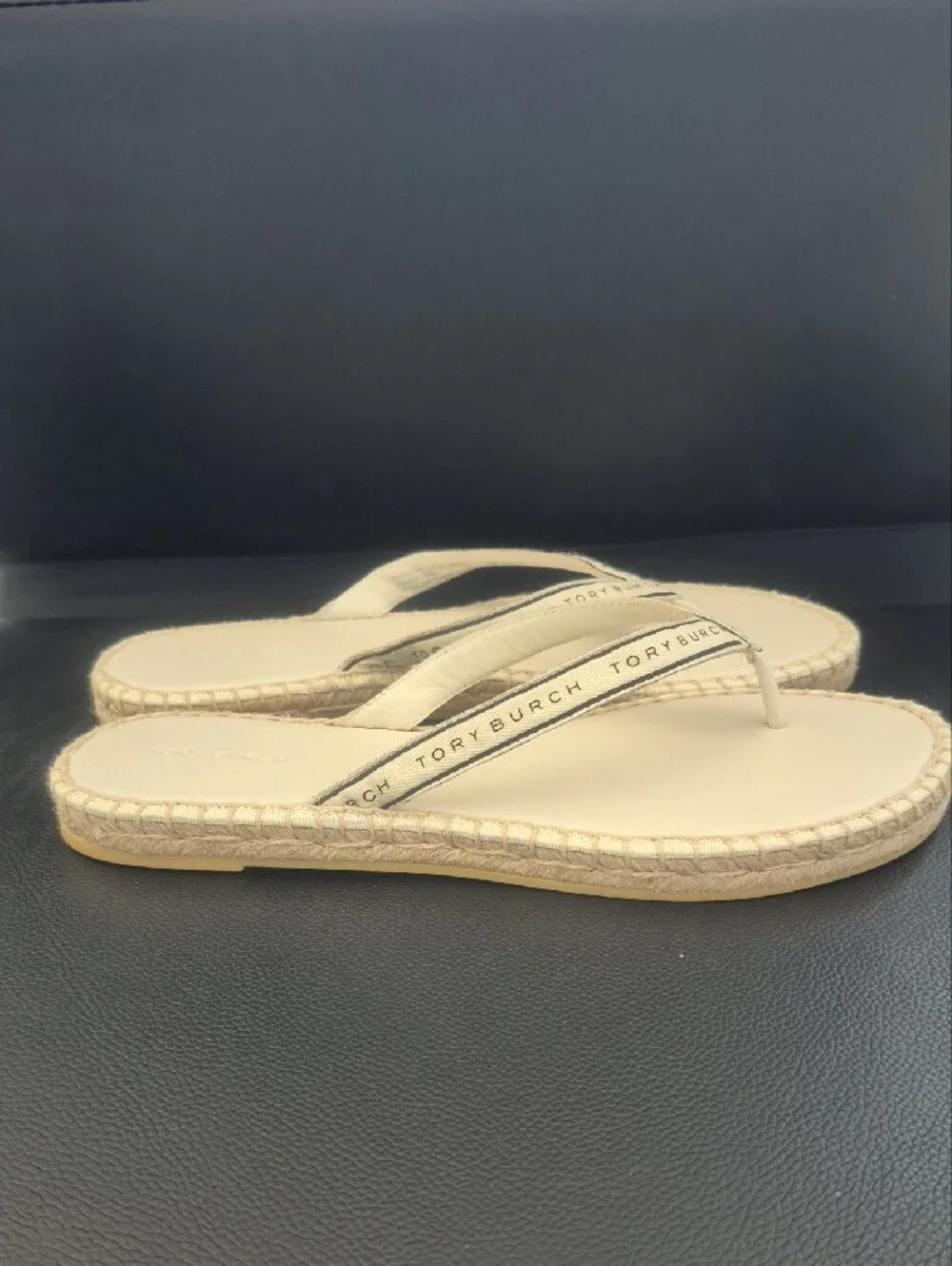 Tory Burch Cream Logo-Trim Flip Flop Sandals